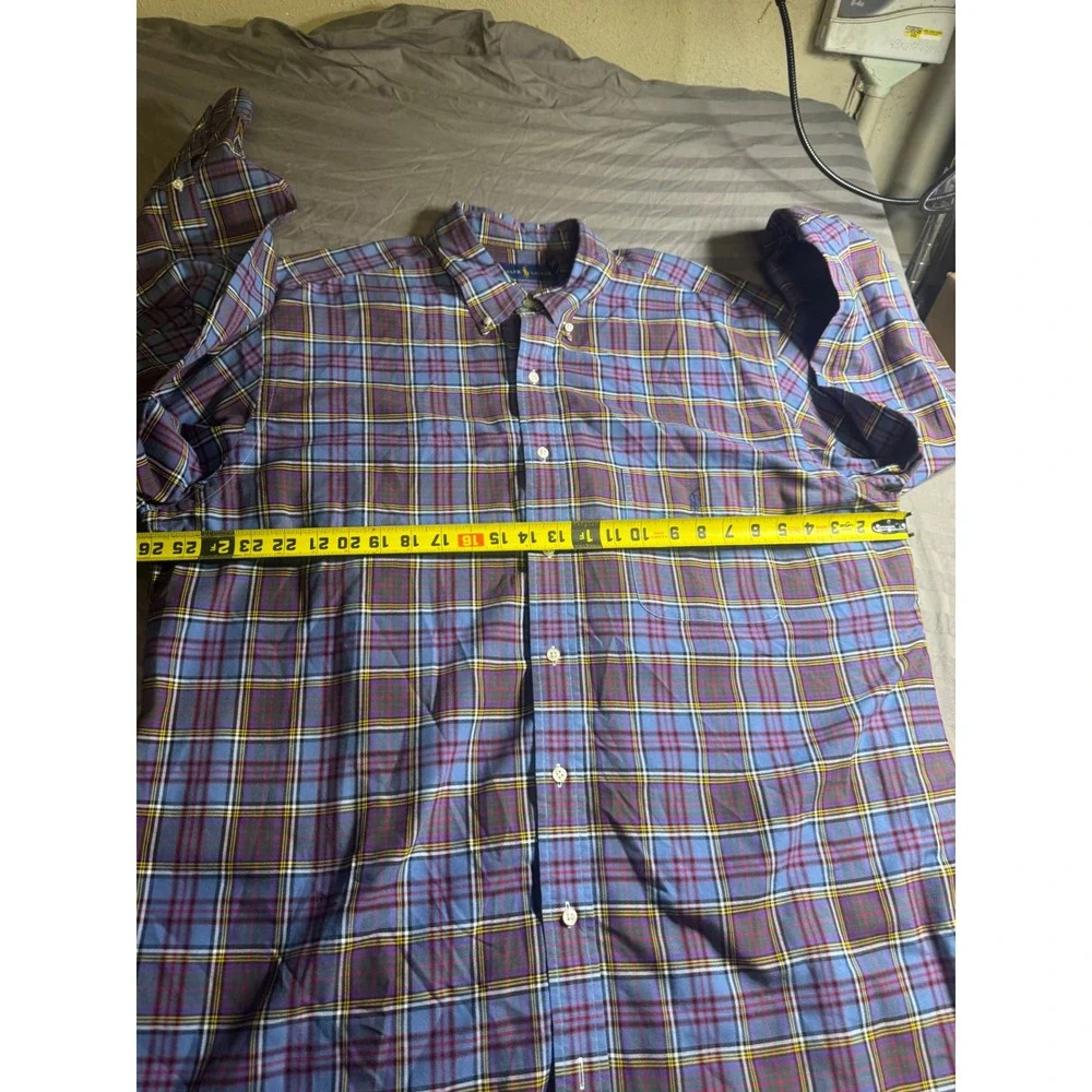 Ralph Lauren Mens XLT Blue Plaid‎ Long Sleeve Button Down Shirt Tall Pony Logo